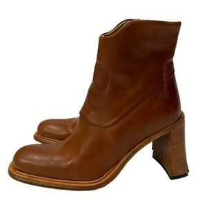 Nello Nembro Brown Leather Square Toe Block Heel Ankle Boots Made Italy Size 6